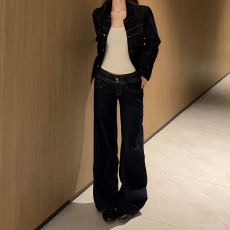 批发小个子美式微喇阔腿牛仔裤女<b class='q'>秋</b>季新款低腰宽松百搭直筒喇叭裤