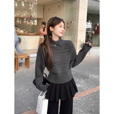 批发乌77气质通勤绞花半高领针织衫上衣女冬高级感蝙蝠袖<b class='q'>宽松</b>收腰<b class='q'>毛衣</b>