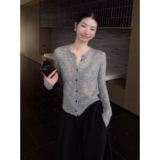 批发2026新款法式复古菱格镂空微透辣妹长袖<b class='q'>针织</b><b class='q'>开衫</b>女