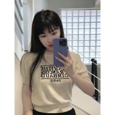 批发韩国Marithe新款高允真同款短款圆领短袖针织衫修身<b class='q'>毛衣</b>辣妹ins