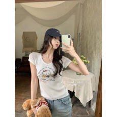 批发GS.GOOD START<b class='q'>夏</b>季新款休闲甜美印花短袖针织修身针织衫