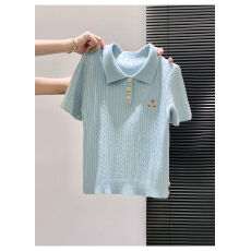 批发卡通刺绣翻领针织衫短袖女<b class='q'>夏</b>2026新款爆款修身显瘦学院风短款上衣