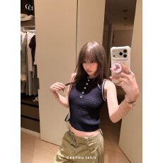 批发2026夏季韩版新款撞色纽扣细麻花polo领学院背心