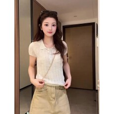 批发时尚休闲polo领短袖t恤<b class='q'>针织衫</b>女夏季2026新款修身显瘦百搭上衣薄