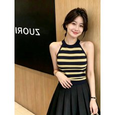 批发昨日浪漫辣妹风撞色条纹针织<b class='q'>吊带</b><b class='q'>背心</b>女夏季修身显瘦无袖外穿上衣