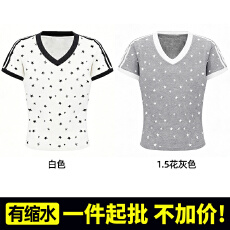 批发无质量问题不退换-有缩水T900#230<b class='q'>克</b>40支1*1罗纹V领星星条杠短袖T