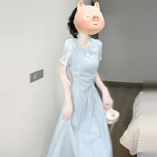 批发法式气质蓝色<b class='q'>条纹</b>短袖连衣裙子女夏季2025新款高级感收腰显瘦长裙