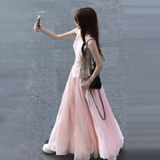 批发法式粉色无袖<b class='q'>背心连衣裙</b>子女夏季2025新款绝美巨好看漂亮套装长裙