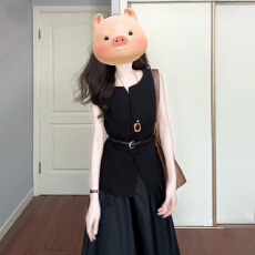 批发法式赫本风黑色无袖背心<b class='q'>连衣裙</b>子女2025夏季新款高级收腰套装长裙