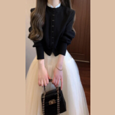 批发2025新款小香miu系风穿搭<b class='q'>连衣裙</b>子女早秋季小个子公主<b class='q'>蓬蓬裙</b>套装