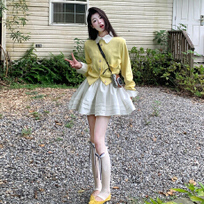 批发小个子香风miu系公主<b class='q'>蓬蓬</b>a字连衣裙子女秋冬季2025新款高级感套装