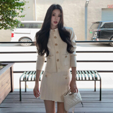 批发小香风黑色针织连衣裙子女春秋季2025<b class='q'>新款</b>法式高级千金感<b class='q'>短裙</b>套装