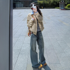 批发美式复古翻领开衫外套女秋季2025<b class='q'>新款</b>慵懒风宽松休闲工装<b class='q'>夹克</b>上衣