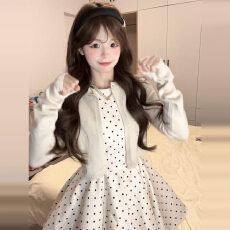 批发富家千金波点背心连衣裙子女早秋季2025新款法式公主<b class='q'>蓬蓬</b>短<b class='q'>裙套装</b>