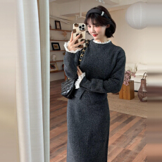 批发法式<b class='q'>蕾丝</b>拼接针织连衣裙子女秋季2025高级感气质长裙穿搭<b class='q'>套装</b>