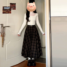 批发2025新款韩系复古格子<b class='q'>半身裙</b>子女秋冬季高级感高腰显瘦a<b class='q'>字</b>中长<b class='q'>裙</b>