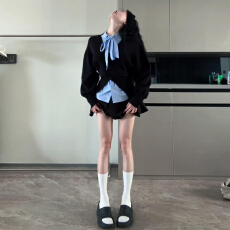 批发巨好看早秋季蝴蝶结<b class='q'>衬衫</b>叠穿连衣裙女秋冬2025新款小个子穿搭套装