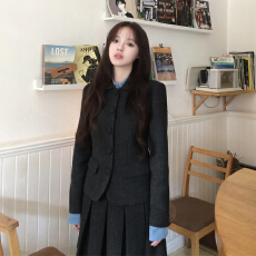 批发韩系学院风灰色西装套装裙子女秋冬季2025<b class='q'>新款</b>小个子巨好看一整套