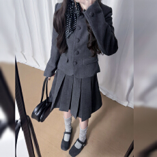 批发韩系学院风灰色西装套装裙子女秋冬季2025<b class='q'>新款</b>小个子巨好看一整套