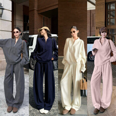 批发2025新款休闲运动时尚<b class='q'>套装</b><b class='q'>女</b>秋冬季宽松<b class='q'>卫衣</b>高腰抽绳长裤两件<b class='q'>套装</b>