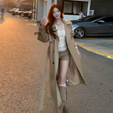 批发初冬韩系卡其色中长款风衣外套女2025新款秋冬季今年流行爆款大衣