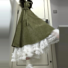 批发2025秋冬新款绿色长袖连衣裙子女装假两件入冬高级感收腰套装长裙