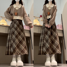 韩系小个子香风穿搭学院风针织毛衣套装2025新款早秋季连衣裙子女
