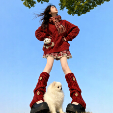 批发圣诞新年红色毛衣<b class='q'>连衣裙</b>女秋冬2025新款巨好看穿搭一整套短裙套装