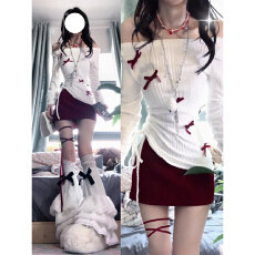 批发巨好看<b class='q'>一字肩</b>红色针织<b class='q'>连衣裙</b>女秋冬2025新款包臀短裙圣诞穿搭套装