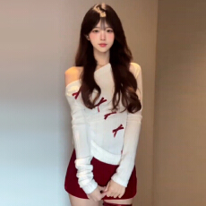 批发巨好看<b class='q'>一字肩</b>红色针织<b class='q'>连衣裙</b>女秋冬2025新款包臀短裙圣诞穿搭套装