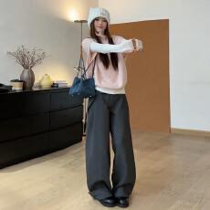 小个子香风巨好看穿搭粉色高领针织毛衣套装裙子女秋冬季2025新款