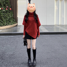 圣诞穿搭高领红色毛衣女秋冬2025新款内搭打底衫宽松加厚针织上衣