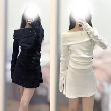 批发圣诞新年穿搭白色一字肩连衣裙子女秋冬季2025新款巨好看包臀短裙