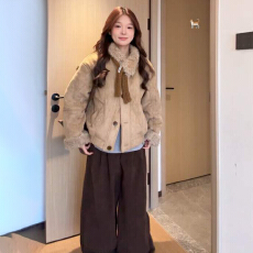 批发韩系复古麂皮毛毛外套女秋冬季宽松百搭2025新款保暖加厚日常棉服