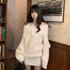 批发秋冬季2025年新款小个子巨好看包臀短裙法式一字肩针织连衣<b class='q'>裙子</b>女