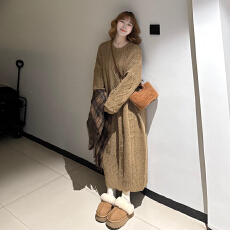 批发韩系慵懒风针织连衣裙子女秋<b class='q'>冬</b>季2025新款巨好看内搭打底毛衣长裙