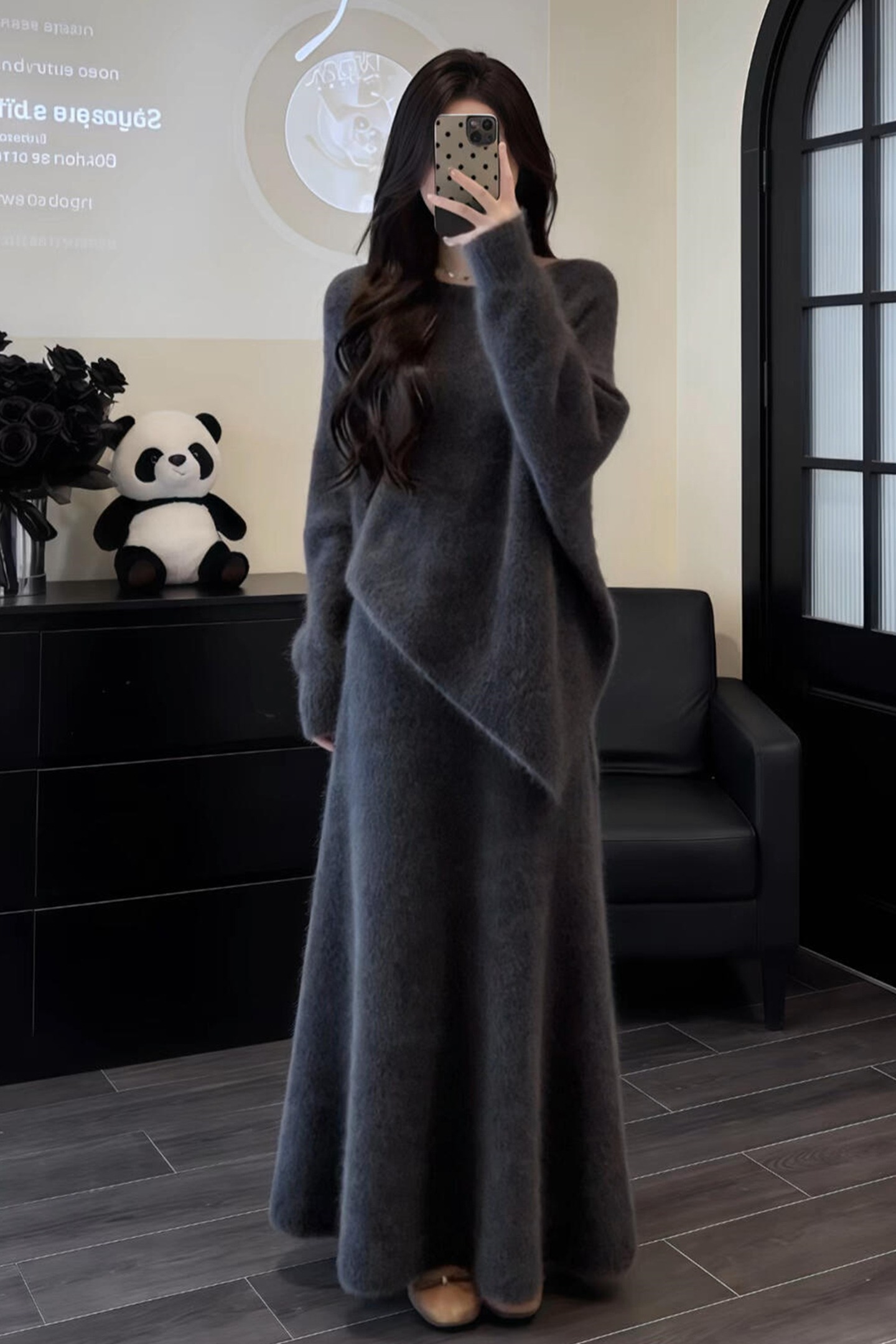 灰色毛衣针织连衣裙子女秋冬2026新款巨好看韩系穿搭一整套装长裙