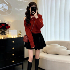批发过新年战袍红色毛衣连衣裙女<b class='q'>秋</b>冬2026新款巨好看穿搭一整套装短裙