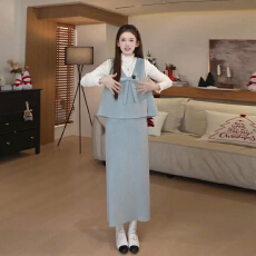 批发2026新款富家千金小香温柔风毛衣连衣裙子三件套秋冬季长裙套装女