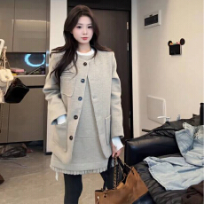 批发法式气质miu系富家千金咖色毛呢西装<b class='q'>套装</b>短裙背心连衣裙子女秋冬