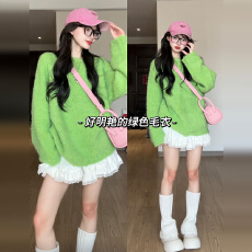 批发韩系穿搭绿色毛衣套装连衣裙子女秋冬季2026新款超好看冬装两件套