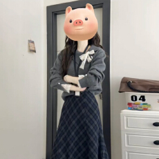 批发2026新款韩系复古针织<b class='q'>套装</b>连衣裙子女秋冬季小个子格纹长裙<b class='q'>套装</b>