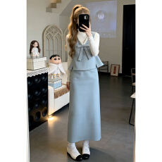 批发2026新款富家千金小香温柔风毛衣连衣裙子三件套秋冬季长裙套装女