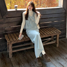 批发2026新款富家千金小香温柔风毛衣连衣裙子三件套秋冬季长裙套装女