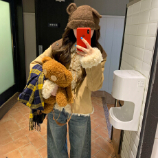 批发韩系小个子甜美上衣2026新款<b class='q'>冬</b>季仿羊羔毛翻领拼接皮毛一体外套女