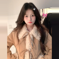 批发韩系小个子甜美上衣2026新款<b class='q'>冬</b>季仿羊羔毛翻领拼接皮毛一体外套女