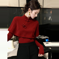 批发新年战袍红色毛衣连衣裙子女<b class='q'>秋</b>冬季2026新款新中式穿搭一整套装裙