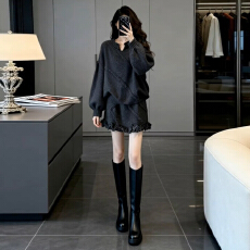 批发2026设计小众毛衣套装连衣裙子女<b class='q'>秋</b>冬爆款针织上衣半身裙两件套装