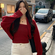 批发绝美巨好看针织毛衣套装女秋冬季穿搭韩系高级感内搭打底抹胸上衣