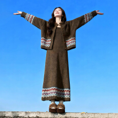 批发2026新款费尔岛针织内搭连衣裙子女秋冬季韩系慵懒风毛衣长裙套装